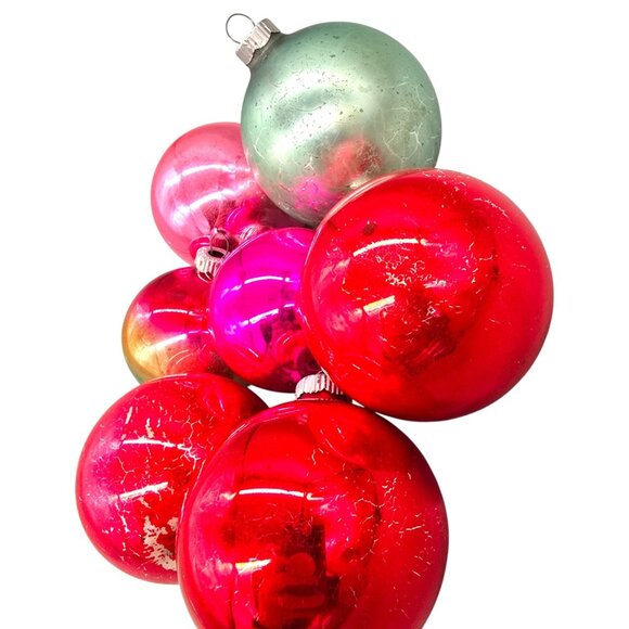 Set Of 7 Shiny Brite Christmas Tree Mercury Glass Ornament Vintage - Picture 3 of 16